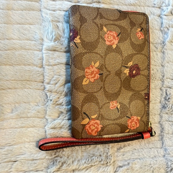 Coach Tan and Pink Floral Wristlet - Picture 2 of 5